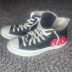 Converse Black and White High-Tops with Red Heart